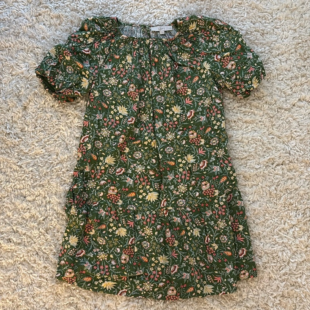 Green Floral Loft Petite Xx Small P Lightweight Summer Dress
